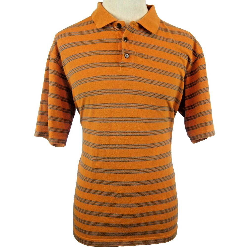 Mens Bob Timberlake Orange Striped Cotton Blend SS Golf Polo Casual Shirt sz XL